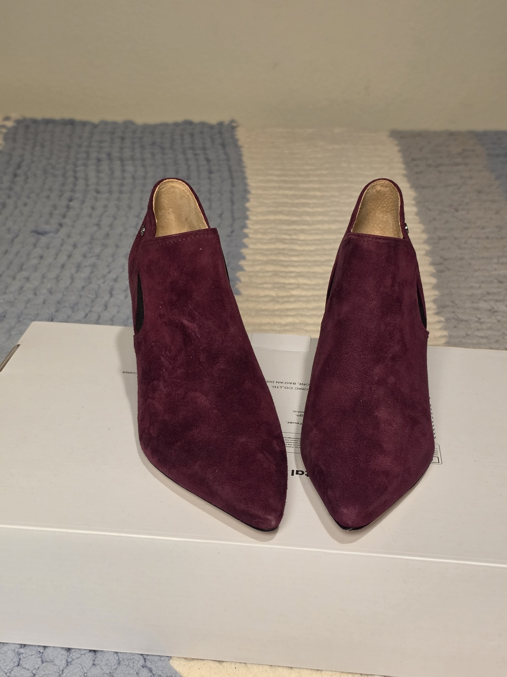 ANTONIO MELANI Burgundy Suede Pointed Toe Ankle Boots